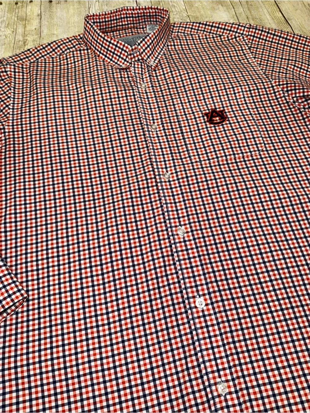 Campus Men's Orange & Navy plaid Button-Down Shirt feauturing AU